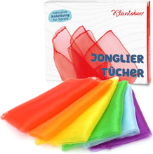 Lade das Bild in den Galerie-Viewer, Kleintober Premium Jongliertücher I Bunte Chiffontücher I mit Anleitung für 5 Spiele I Tanztücher I Tücher Spiel für Indoor &amp; Outdoor I Sensorik Spielzeug I Spieltücher I
