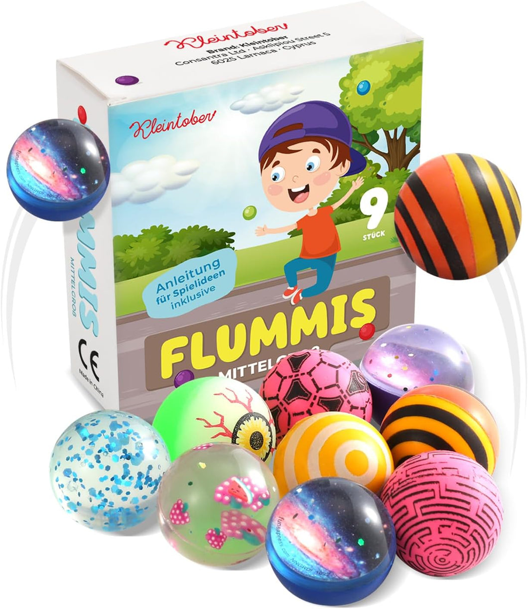 Kleintober premium Flummi Set I mit Spielideen I Flummis groß 35mm I Mitgebsel Kindergeburtstag I Jump ball I Flummies für Kinder I Springball I Kindergeburtstag Gastgeschenke