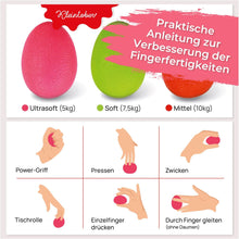 Lade das Bild in den Galerie-Viewer, KLEINTOBER Eiförmige Antistressbälle | 3 Stück Griffbälle für Entspannung, als Fingertrainer und für die Motorik, verschiedene Härtegrade | Anti-Stress-Ball
