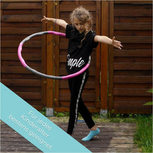 Lade das Bild in den Galerie-Viewer, KLEINTOBER Premium Hula für Kinder &amp; schlanke Erwachsene Set mit Übungsanleitung Gymnastik Hoola Hoop Hullahub Reifen Kinder, violett-dunkelgrau
